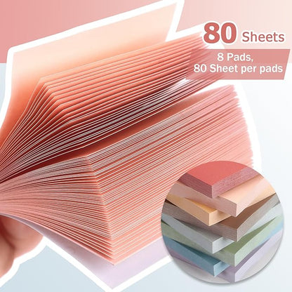 Sticky Notes 8 Vintage Colors 3x3in, Self-Stick Notes Pads with Easy to Post for School, Home, Office, 8 Pads/Pack, 80 Sheets/Pad