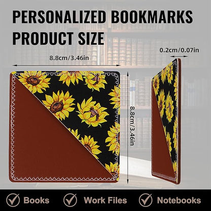 4 Pieces Leather Bookmarks, Cute Book Accessories for Reading Lovers, Page Markers for Women Men Kids Students Teachers Retirement Birthday Gift (Sunflower)