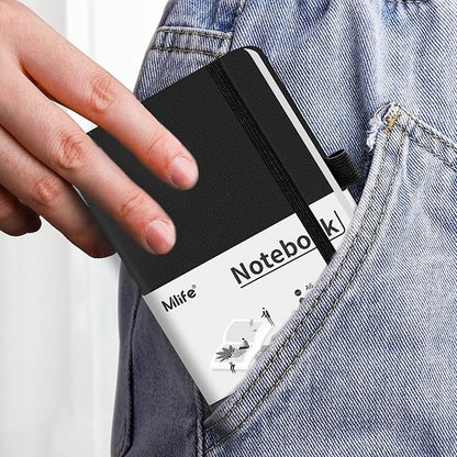 A6 Small Journal Notebook, Lined Pocket Notebook with Pen Holder, Mini Notebook Hardcover, 192 Pages, 3.9 inches * 5.5 inches Jurnal for Women and Man（1PACK Black）