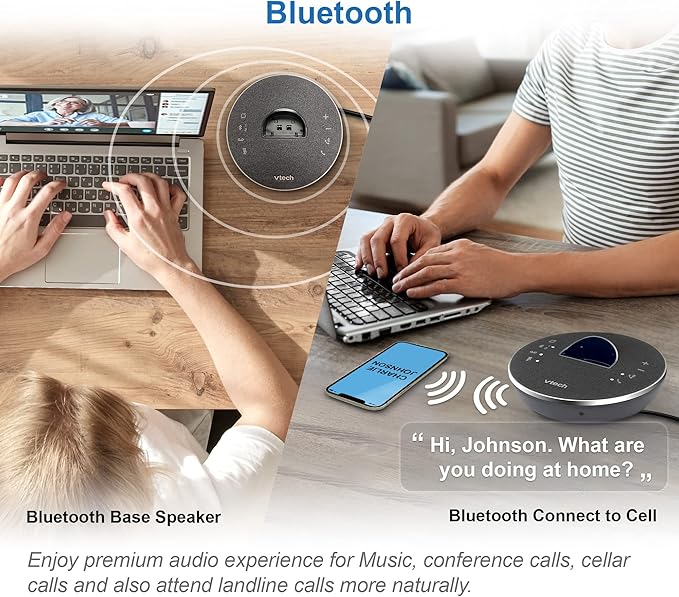 VTech LS6381 DECT 6.0 Cordless Phone with Bluetooth Speaker, Echo Cancellation, Noise Reduction, Music Streaming, Landline Phone with Answering Machine Easy to Read Smart Call Blocker