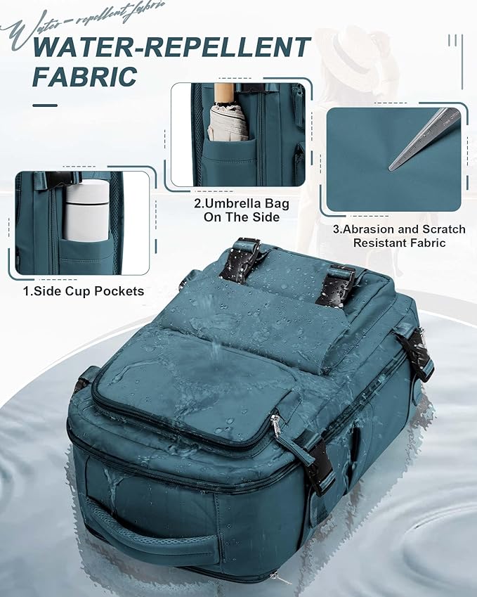 SEAFEW Peacock Blue Travel Backpack for Women,Carry on Backpack Flight Approved,Casual Daypacks Cabin Bagage,Hiking Backpack Lightweight Rucksack(Large)