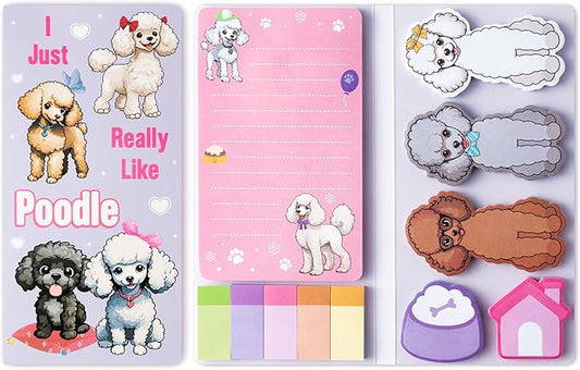 I Just Really Like Poodle Sticky Notes Set, 550 Sheets, Cute Cartoon Poodle Self-Stick Notes Pads Animal Divider Tabs Bundle Writing Memo Pads Page Marker Back to School Office Supplies Gift