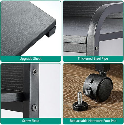 3-Tier Printer Stand with Wheels Retro Brown Printer Desk Removable and Fixed Printer Stand Rolling Cart Rack for Fax Machine, Scanner Office and Home Storage Rack