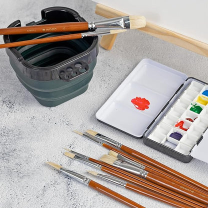 10pcs White Hog Hair Artist Paint Brush Set by DUGATO Perfect for Acrylic Oil Gouache Watercolor, Painting Brushes Kit for Kids, Adults Fabulous for Canvas & Fabric