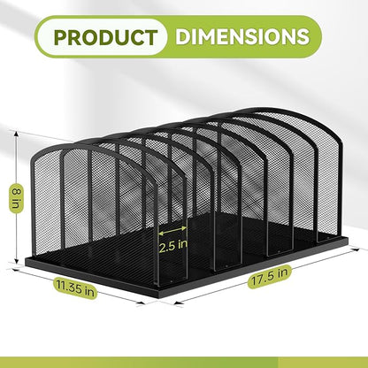 Desk File Organizer 7 Sections Upright Mesh File Sorter Organizer for Desk, Office Organization File Holder for Home, Office & Classroom (Black, 1Pack)