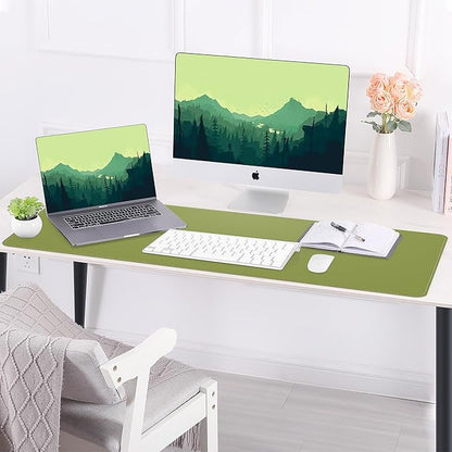 Leather Desk pad Protector, Large Desk mat with Natural Cork & PU Leather,Mouse pad,Non-Slip Office Desk Mat,Waterproof Desk Writing Pad for Office and Home (47in*23.7in, Olive Green)