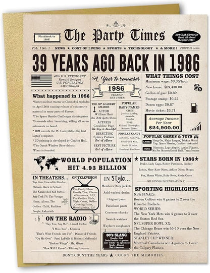 39th Birthday Card Gifts for Her Him, Happy 39th Birthday Decorations for Women Men, Large 39 Years Old Bday Card for Husband Wife