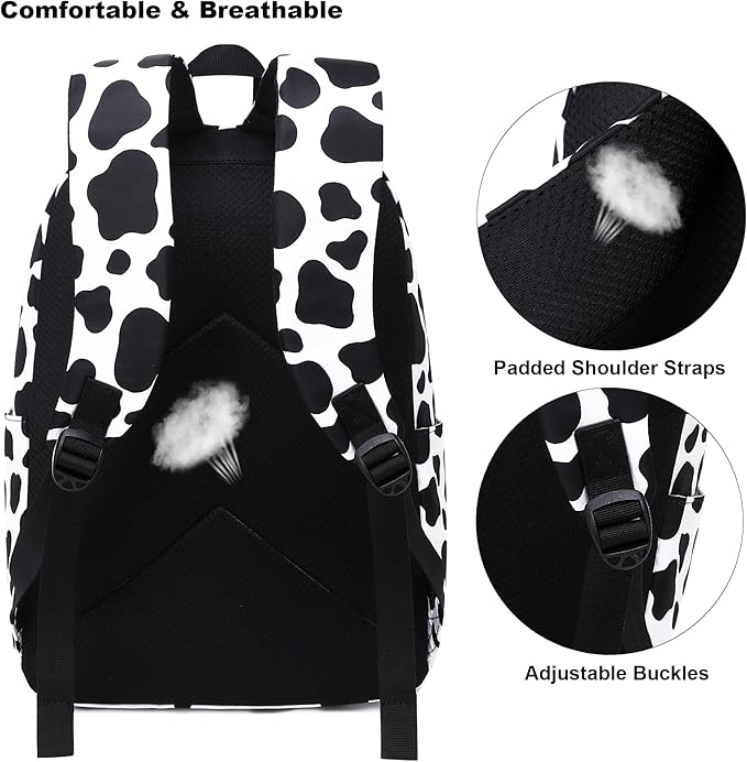 Cow Print School Backpack for Teens Girls, Womens College Bookbags Kids School Bags Laptop Backpacks
