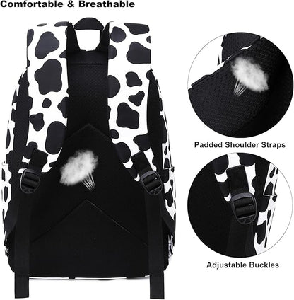 Cow Print School Backpack for Teens Girls, Womens College Bookbags Kids School Bags Laptop Backpacks