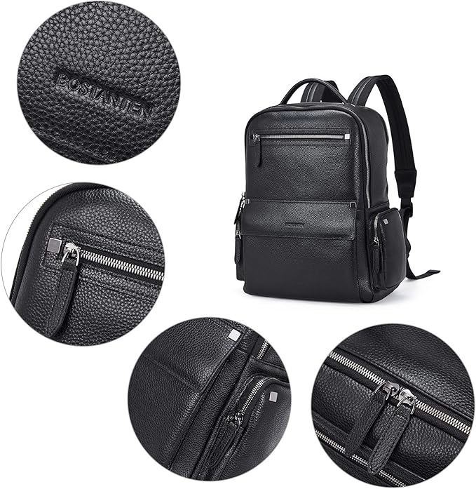 BOSTANTEN Men Leather Backpack 15.6” Laptop Backpack Travel Business Office Bag Large Capacity College Daypack
