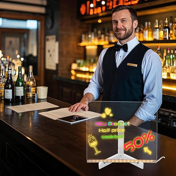 LED Note Board with Colors,LED Drawing Pad with 7 Color Pen,Light Up Acrylic Message Board with Adjustable Stand,Acrylic Dry Erase Board with Light for Office School Home,Gift for Kids(6"x6")