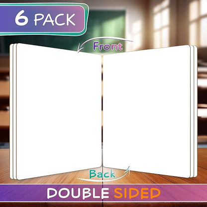 Scribbledo 6 Pack Small White Board Dry Erase Boards Classroom Pack Mini White Boards 9" x12” Personal Whiteboards for Students Teachers School Supplies Lapboards l 6 Mini Whiteboard Erasers Included
