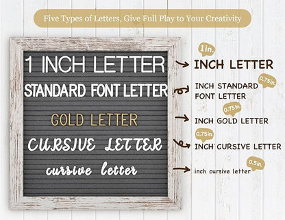 Felt Letter Board 10x10 Inch with Rustic Wood Frame, Pre Cut & Sorted 725 Letters, First Day of School Board, Classroom Decor Farmhouse Wall Decor Sign Board, Baby Announcements, Shabby Vintage Decor