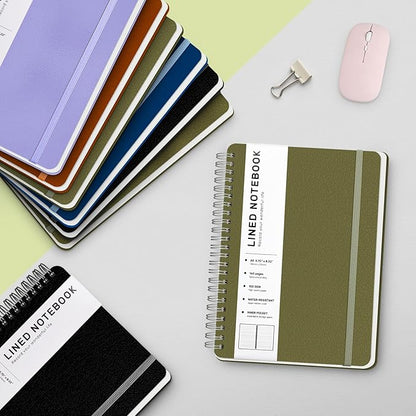 ABERLLS Green Lined Spiral Journal Notebook with 160 Pages, 8×5.7in, A5 Spiral Notebook, Journaling Notebooks for Work, School, Women, Men, College Ruled Spiral Notebook, Hardcover Leather Journals