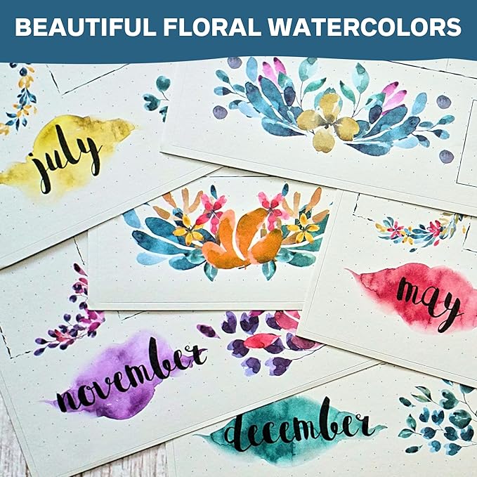 Undated Monthly Calendar Planner Stickers Compatible with A5 Bullet Dot Grid Journals (5.3 x 7.7") - 12-Month Calendars Cute Floral Illustrations, Flower Journal Supplies, Templates, Agenda Layouts