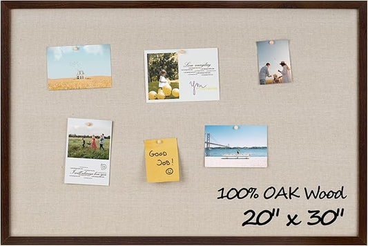 Fun Memories Cork Board Bulletin Board for Office, 20" x 30" Oak Wooden Framed Corkboard, Wall Mounted Notice Pin Board for School Home & Office, Dark Walnut