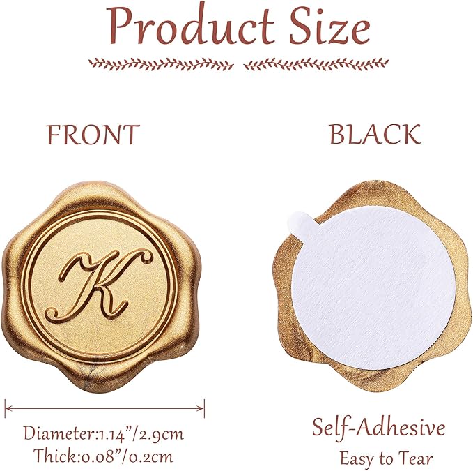 Yoption Initial K Wax Seal Stickers, 50 Pack Antique Gold Self Adhesive Envelope Seal Stickers for Wedding Party Birthday Christmas (K)