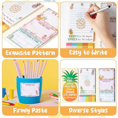 B1ykin Sticky Notes Set - Cartoon Theme Cute Self-Stick Notes Pad Teacher Appreciation Gifts， Self-Adhesive Writing Memo Pages Sticky to Do Notepad for Kids Employee School Office (Pineapple)