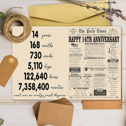 YiKaLus Large 14th Anniversary Card Gift for Him Her, Vintage 14 Year Wedding Anniversary Decoration for Women Men, 14th Aday Gifts for Husband Wife