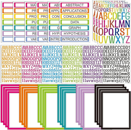 42 Sheets Science Fair Board Supplies 24 Self Adhesive Presentation Science Subtitles 9 Fair Project Titles 9 Personalized Letter Sticker Supplies for Classroom Office(Rainbow)