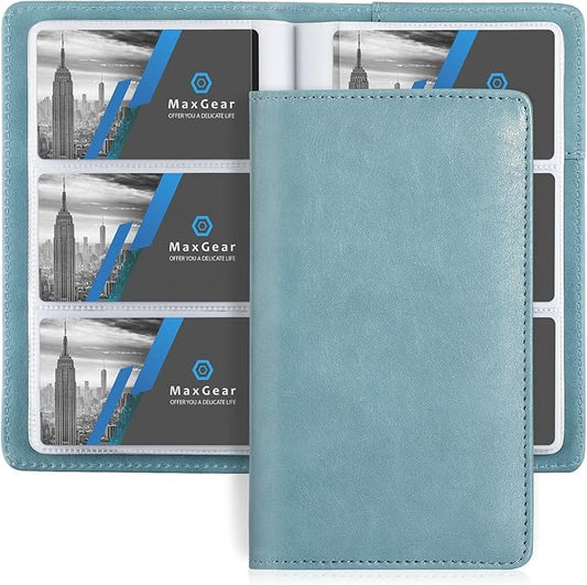 MaxGear Business Card Organizer, 240 Cards Book Portable Business Card Holder for Men & Women, Professional PU Credit Cards Binder File Storage, Gray Blue