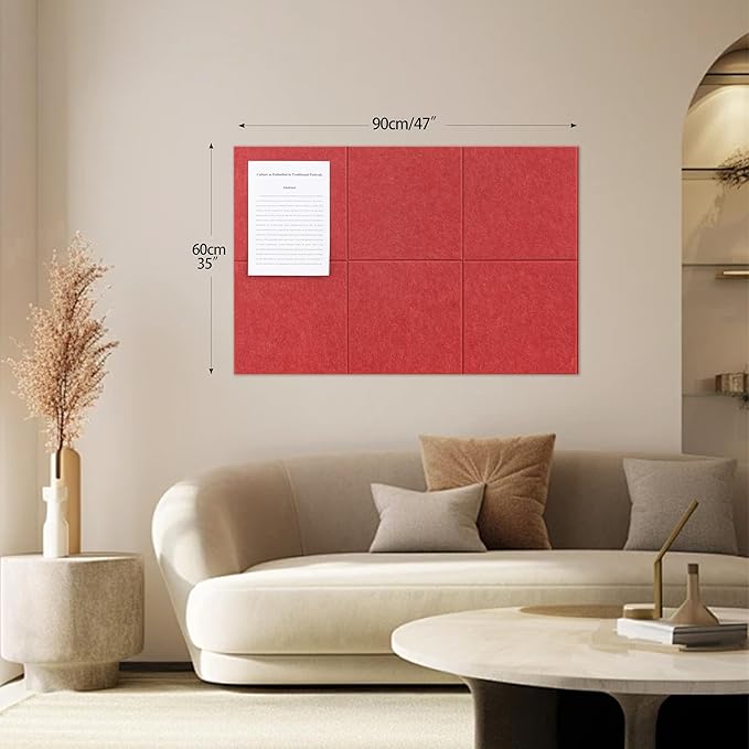 Large Felt Bulletin Board(36" x 24"),Cork Board Alternative,6 Pack Felt Wall Tiles with Safe Removable Adhesive Tabs,Notice Pin Board/Message Board/Vision Board for Office, School & Home