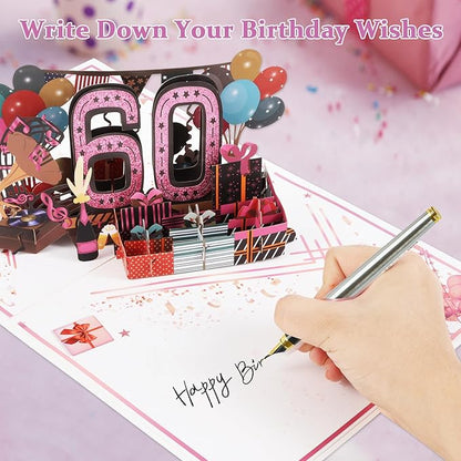 60th Birthday Card for Women, Jumbo 3D Pop Up 60th Birthday Gifts for Mom Grandma, Back In 1965 Happy 60 Year Old Sister Birthday Decorations Cards Card for Her, Rose Gold