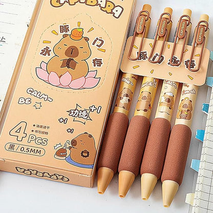 4 Pcs Cute Retractable Pens Cartoon Capybara Pen 0.5mm Black Ink Pen Soft Grip Writing Pens Gel Ink Pens Aesthetic Pens Office School Supplies for Girls Boys Women Men (Capybara)