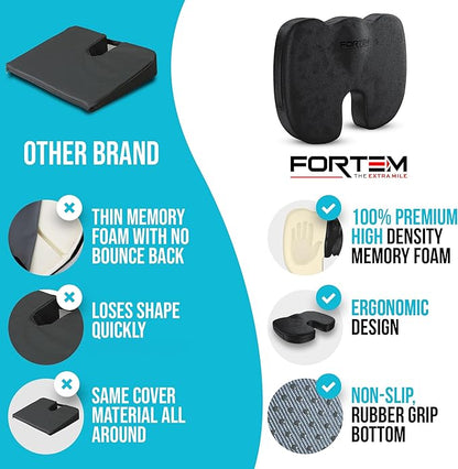FORTEM Seat Cushion and Lumbar Support for Office Chair, Desk Chair Cushion, Memory Foam Office Chair Cushion, Non Slip Sitting and Back Pillow for Gaming, Car Seat Cushion, Chair Pad