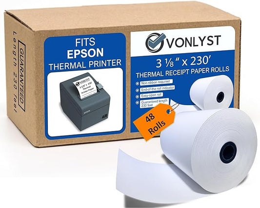 3 1/8 x 230 Thermal Paper Receipt Roll for Epson Printer (Pack 48 rolls)