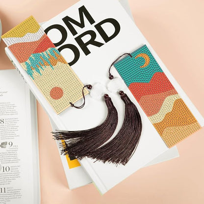 Anseal 3 Pcs 5D Diamond Bookmarks Painting for Book Lovers, PU Leather Fall Diamond Art DIY Bookmark for Women Girls, Tassel Beaded Book Mark for Graduation Birthday Reading Present