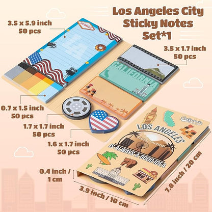 B1ykin Sticky Notes Set - Cartoon Theme Cute Self-Stick Notes Pad Teacher Appreciation Gifts， Self-Adhesive Writing Memo Pages Sticky to Do Notepad for Kids Employee School Office (Los Angeles City)