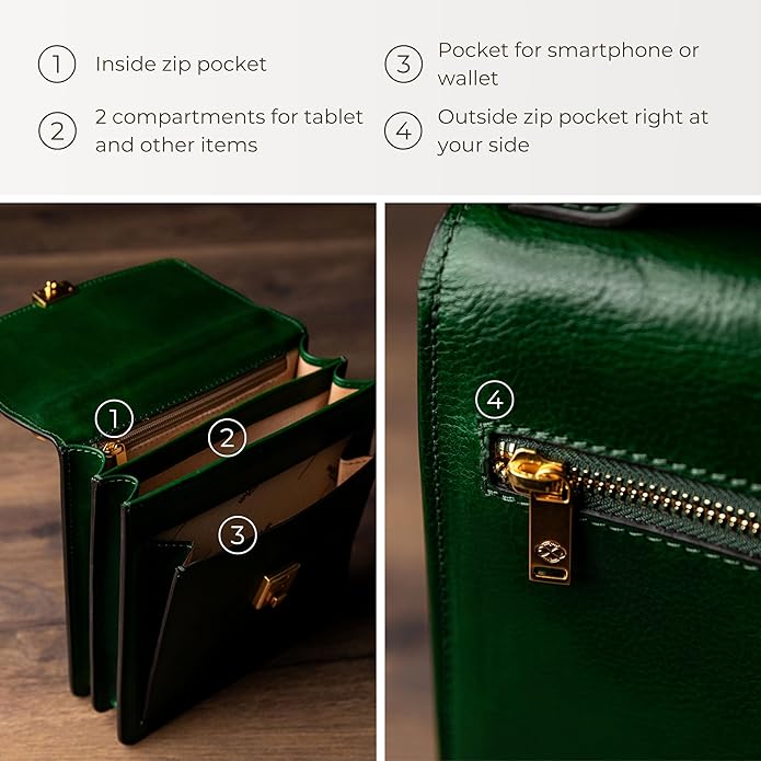 Time Resistance Small Leather Briefcase for Men - Crossbody Bag - Italian Leather Messenger Bag - Gift Box Included