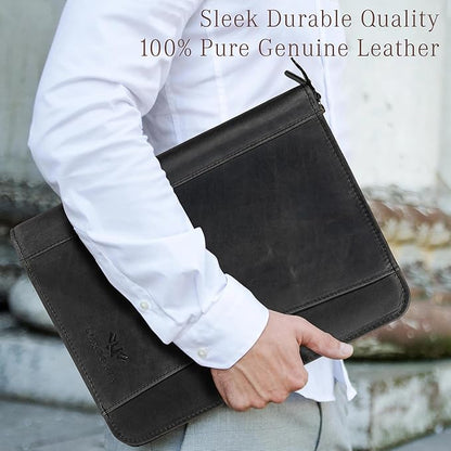 Leather Portfolio Professional Organizer Padfolio – Resume Folder, Document Binder w/Business Card Holder, Portfolios for Men & Women, Office & Business Supplies by Luxeoria | (Large - Black)