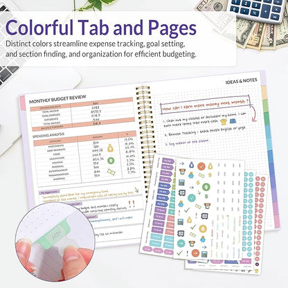 SUNEE Budget Planner - Monthly Budget Book with Expense Tracker Notebook, A4(8.5" x 11") Undated 12 Month Bill Organizer & Finance Planner to Manage Your Money, Account Book with Colorful Tab, Purple