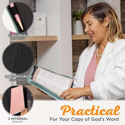 Christian Art Gifts Faux Leather Fashion Bible Cover: I Know The Plans I Have for You - Jeremiah 29:11 Inspirational Bible Verse, Debossed Floral Teal Design, Large