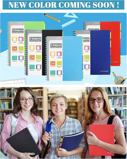 5 Subject Notebook - Spiral Notebook, College Ruled Notebook with Dividers Pocket, Tabs, 11" Ruler, 200 Pages, for Writing Journal, Home & Office, School Supplies (8.5 * 11Babyblue)