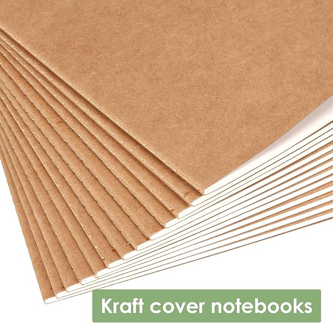 LABUK 48 Pack Lined Kraft Notebooks, A5 Journals Bulk, 8.3x5.5 Notebook Bulk for Traveler Journal, Students Gift School Office Supplies (30 Sheets/60 Pages)