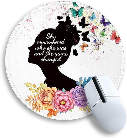 Gctriki Round Mouse Pad, Cute Butterfly Flower Mousepad for Laptop Gaming Women, with Stitched Edge Non-Slip Rubber Base, Feminist Inspirational Quote Mouse Pad, Home Office Decor Desk Accessories