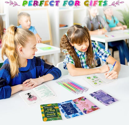 48 Pcs Mini Inspirational Notebooks Bulk with 48 Pcs Colorful Pens, Small Pocket Journal Notepads Set, Motivational Bulk Gifts for Women Men Teacher Student Kids,Fun School Office Supplies,3.5"x5.5"