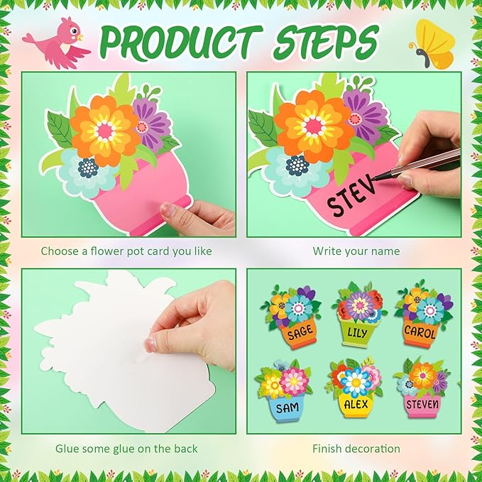 Kosiz Spring Flowerpot Bulletin Board Decorations Set We are Blooming in Spring Classroom Decorations Colorful Flower Paper Cutouts with Green Leaf Borders for School Wall Chalkboard Door Party