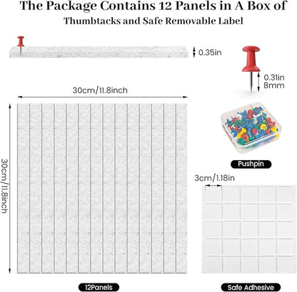 Large Cork Board for Office White Grey Felt Board Alternative-12 Pack Felt Wall Tiles for Office Wall Decor,Felt Bulletin Board Tiles,Push pin Board Wall Organizer for Office