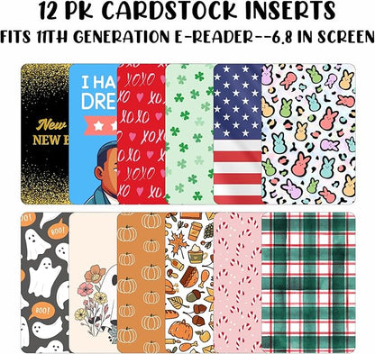 E-reader Cardstock Paper Inserts for Clear Case | 12 pk 4.88 x 6.73” inches Paper White 11th Generation 6.8" Screen Compatible Put Behind Case Colorful Floral Designs Change Out (Design Mix 6)