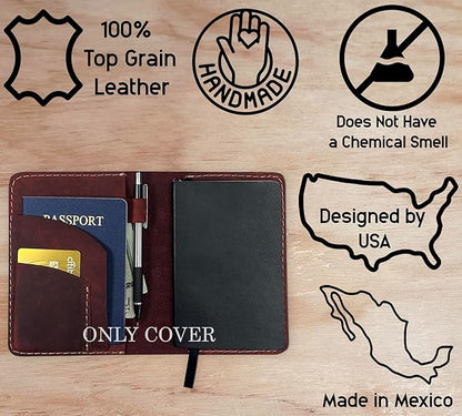 Thot Ra Leather Cover for Field Notes, Passport Cover, Leather Notebook Cover for 3.5" x 5.5" with Pen Holder, Only Cover (Shedron)
