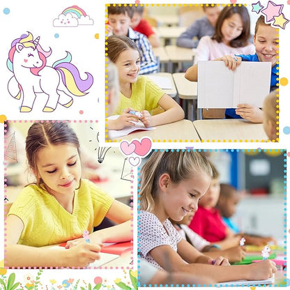 Chinco 12 Pieces Retractable Unicorn Pens 4-in-1 Multicolor Ballpoint Pen Unicorn Candy Party Favor Colored Ink Mini Party Favors for Girls Kids Classroom Prizes Birthday Gifts(Fat Unicorn)