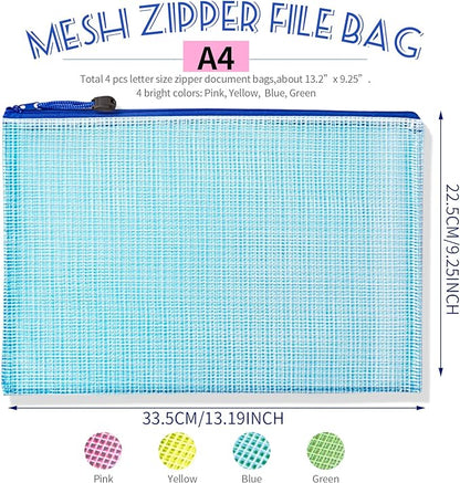 LEOBRO Mesh Zipper Pouch Bags, 13.2"x 9.2" Zipper Pouch, 4 pcs Mesh Bags with Zipper, Storage Bags Pouch for Organization Toy Puzzles Board Game Travel, File Jackets & File Pockets
