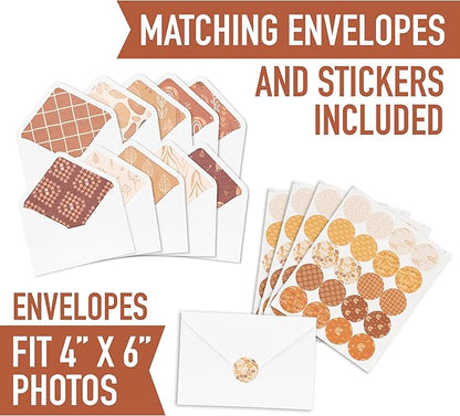 VNS Creations 100 Pack Blank Cards and Envelopes 4x6 - Plain Blank Note Cards with Envelopes & Stickers for All Occasions - Greeting Notes Colored Stationery Set, Assorted Colors - Fall