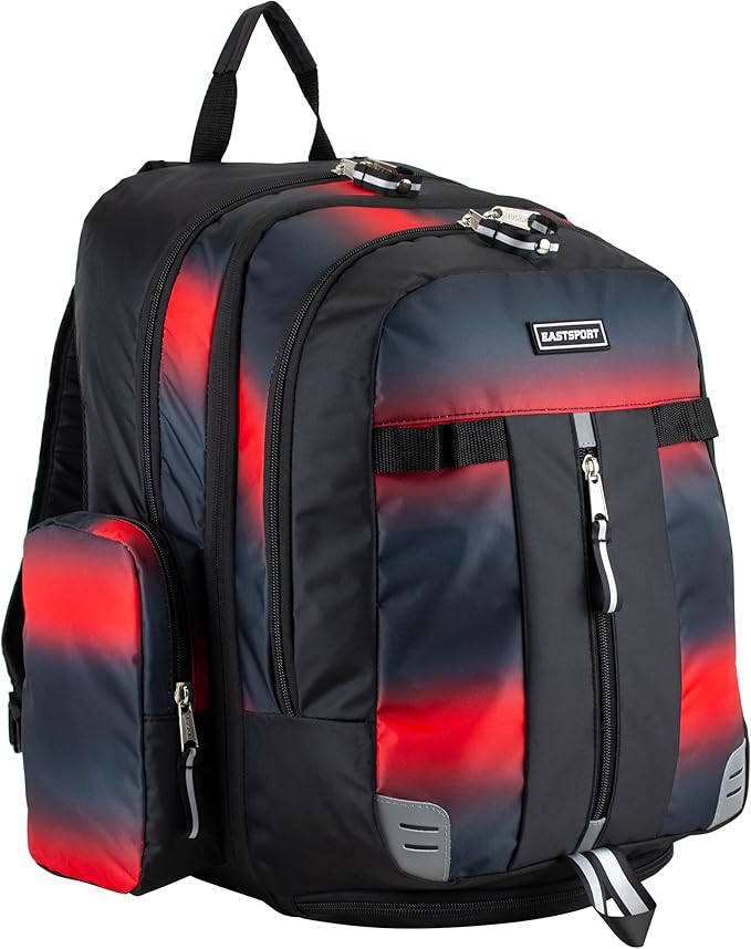 Eastsport Extra Large Backpack Expandable Oversized For Travel Hiking Work Camping Sports Outdoors With Drawstring Bag 18x13.5x9.5 Mochila De Viaje Red Ombre Black