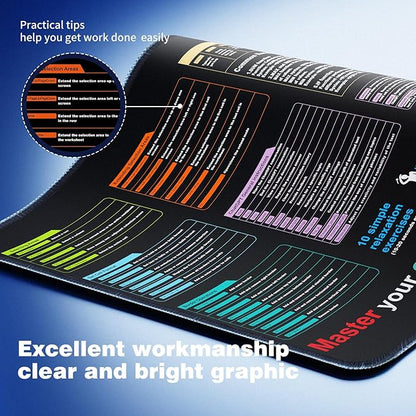 Waterproof Mouse pad—Excel Cheat Sheet Desk pad—Contains 9 major Excel function module and common functions—Large XXL (35.45" x 15.75")|Mousepad for Keyboard and Mouse|Computer mat with excel Shortcut