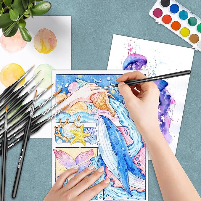 12PC Miniature Brushes, Pacocoast Detail Paint Brushes Set for Fine Detailing & Art Painting, Small Tiny Paint Brush Perfect for Acrylic, Paint by Number, Figurine, Craft, Models (Silver, Black)